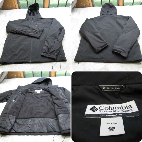 Columbia Softshell Jacket Mens XL Black Omni Shield Hooded...